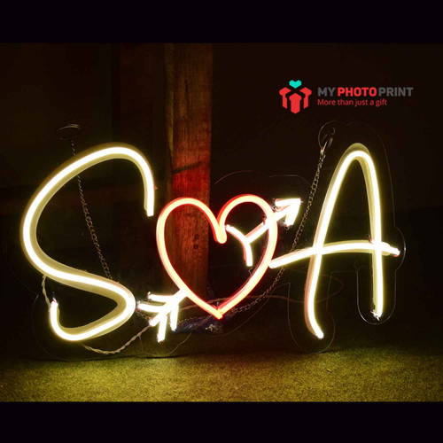 Personalized Heart Arrow Couple Led Neon Sign Decorative Lights Wall Decor