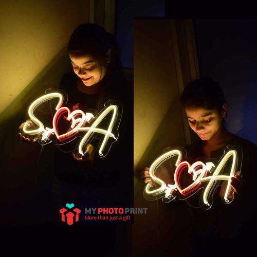 Personalized Heart Arrow Couple Led Neon Sign Decorative Lights Wall Decor