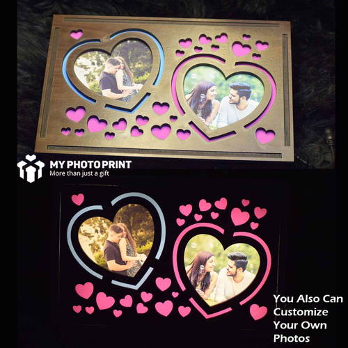 Customized Heart Photo Photo Wooden Table Top Night lamp for Couples Boyfriend Girlfriend