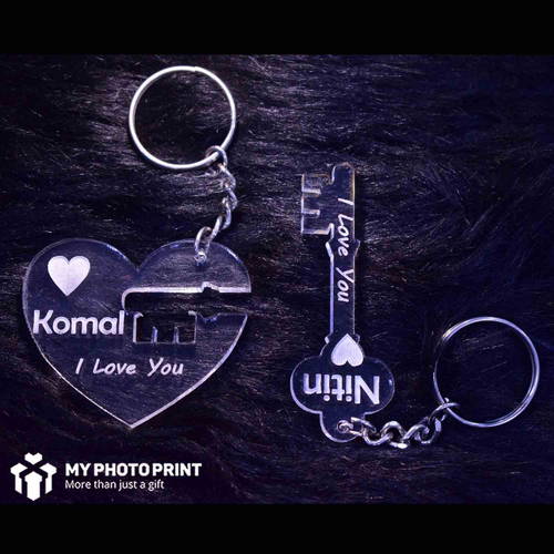 Personalized Couple Heart Key Name Acrylic Keychain