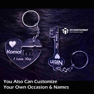 Personalized Couple Heart Key Name Acrylic Keychain