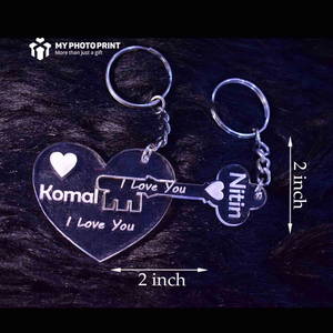 Personalized Couple Heart Key Name Acrylic Keychain