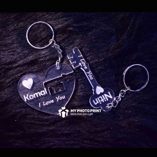 Personalized Couple Heart Key Name Acrylic Keychain