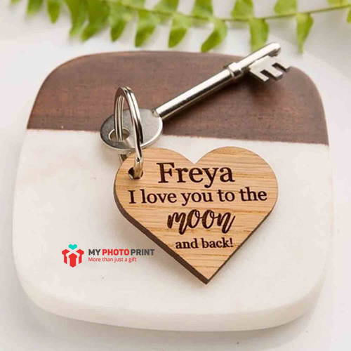 Customized Heart Wooden Text Keychain