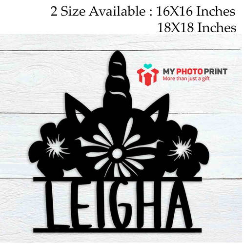 Customized Unicorn Flower Crown Name  Wooden Wall Decoration