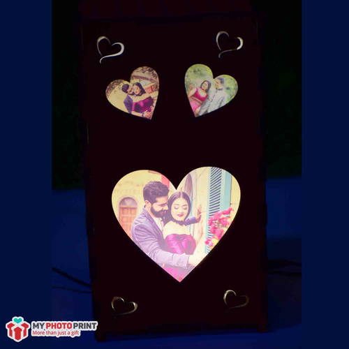 Personalized Heart Red Velvet Photo Shadow Box Electric Night Lamp #1970