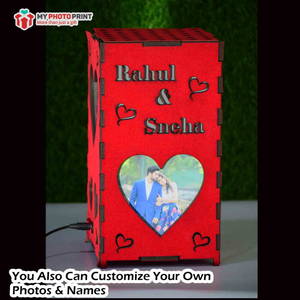 Personalized Heart Red Velvet Photo Shadow Box Electric Night Lamp #1970