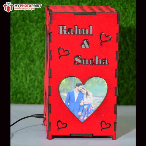 Personalized Heart Red Velvet Photo Shadow Box Electric Night Lamp #1970