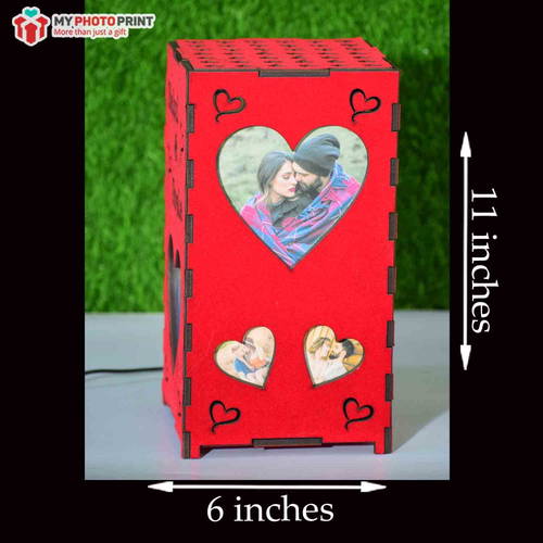 Personalized Heart Red Velvet Photo Shadow Box Electric Night Lamp #1970