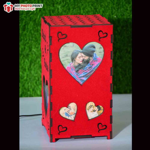 Personalized Heart Red Velvet Photo Shadow Box Electric Night Lamp #1970