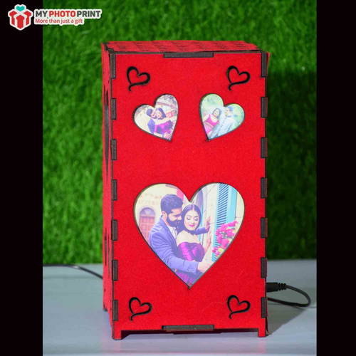 Personalized Heart Red Velvet Photo Shadow Box Electric Night Lamp #1970