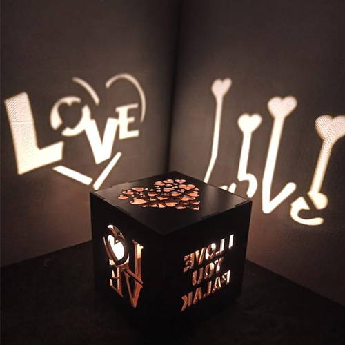 Customized Love Wooden Shadow Box Night with Electric Night Lamp