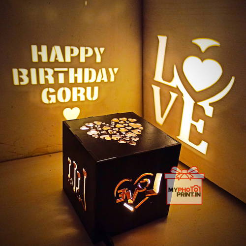 Customized Love Wooden Shadow Box Night with Electric Night Lamp