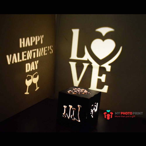 Customized Love Wooden Shadow Box Night with Electric Night Lamp