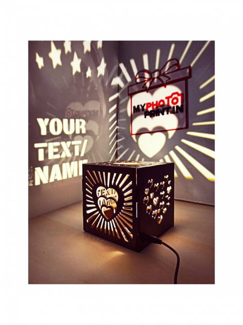 Customized Full of Hearts Wooden Shadow Box with Electric Night Lamp