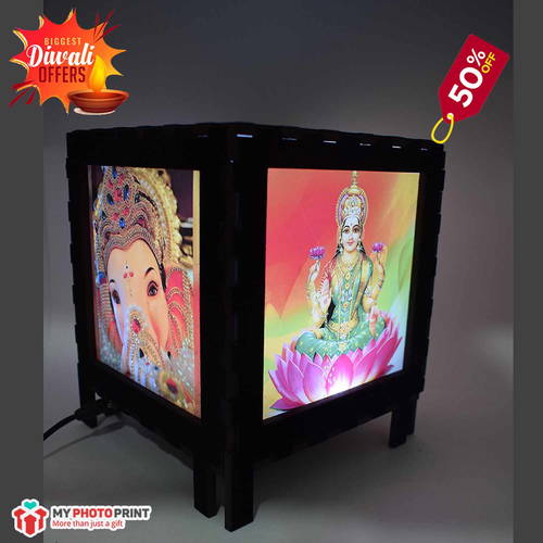 SHUBH LABH PHOTO VELVET SHADOW BOX WITH MULTICOLOUR ELECTRIC NIGHT LAMP