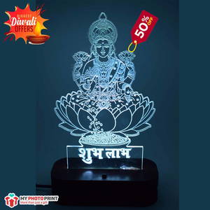 Maa Laxmi Mata ji Acrylic Lamp / LED Lamp with Color Changing Led and Remote #1321