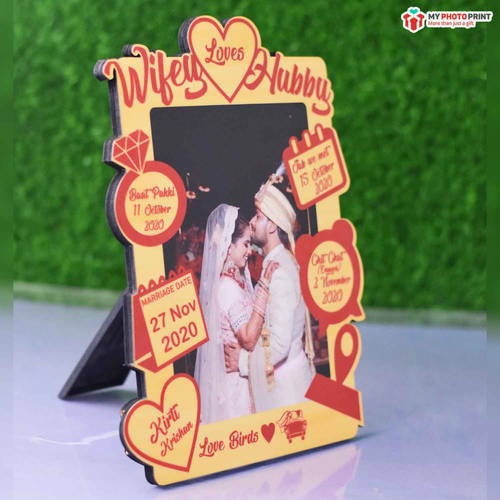 Customized Love Story Photo Frame Wooden Table Top