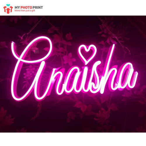 Custom Name With Heart Led Neon Sign Decorative Lights Wall Decor | Size Approx 12 Inches X 18 Inches According to Name