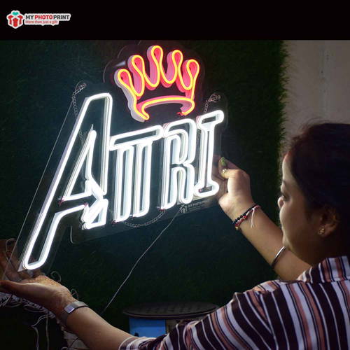 Custom Unique Name With Crown Led Neon Sign Decorative Lights Wall Decor | Size Approx 12 Inches X 18 Inches According to Name