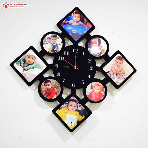 Customized Wooden Photo clock with 8 Photos