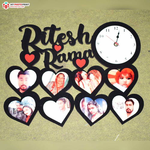 Customized MyPhotoPrint Photo Wall Clock | 8 Photos 2 Names