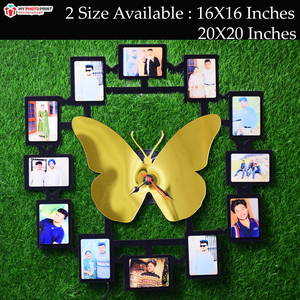 Personalized Wall Clock Butterfly Wooden Photo Clock with 12 Photos