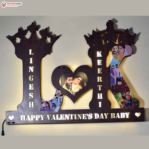 Customized Valentine Day Couple Photo Alphabet A TO Z Wooden Name Board Multi Color Led and Remote#2070