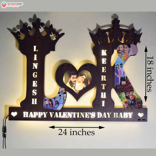 Customized Valentine Day Couple Photo Alphabet A TO Z Wooden Name Board Multi Color Led and Remote#2070