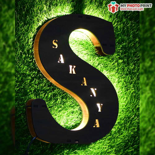 Customized A TO Z Alphabet Wooden Name Board Without Crown Multicolor Led and Remote #1201