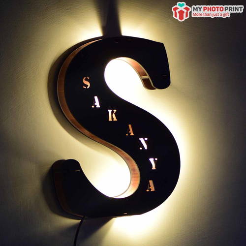 Customized A TO Z Alphabet Wooden Name Board Without Crown Multicolor Led and Remote #1201