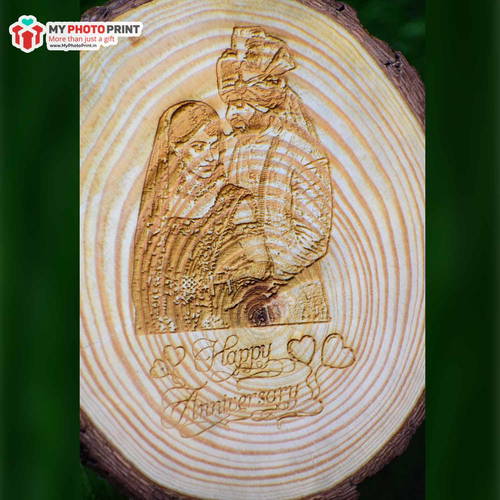 Customized Round Wooden Engraved With Couple Photo #2088