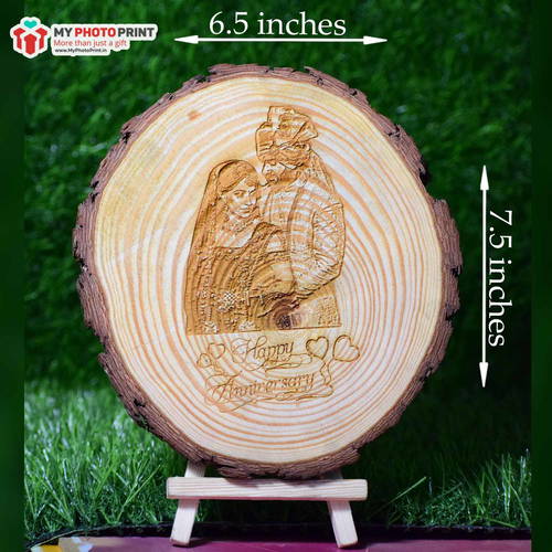 Customized Round Wooden Engraved With Couple Photo #2088