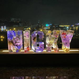 Personalized unique Letter Crystal Lamp Dried Flower Resin Crystal Lamp Eternal Flower Letter Lamp Decoration#2090