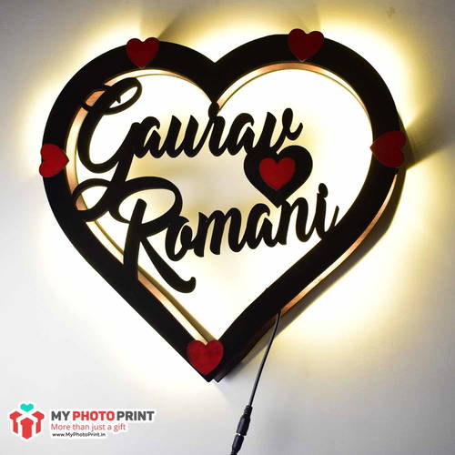 Custom Couple Heart Name Wall Hanging With Led Light #2086