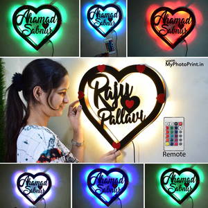 Custom Couple Heart Name Wall Hanging With Led Light #2086