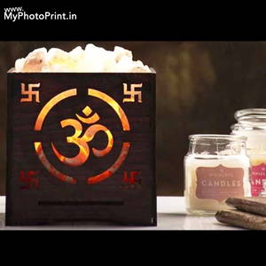 Om Rectangle Plywood Himalayan Rock Salt Lamp Basket without rocksalt 12.5x12.5x12.5 CM