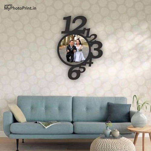 Customized Your Text OR Name Wooden Photo Collage Frame Wall Clock