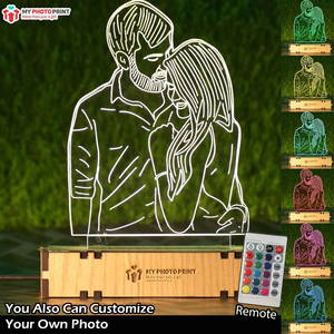 PERSONALIZED LINEART ACRYLIC 3D ILLUSION PHOTO LED LAMP WITH COLOR CHANGING LED AND REMOTE#2204