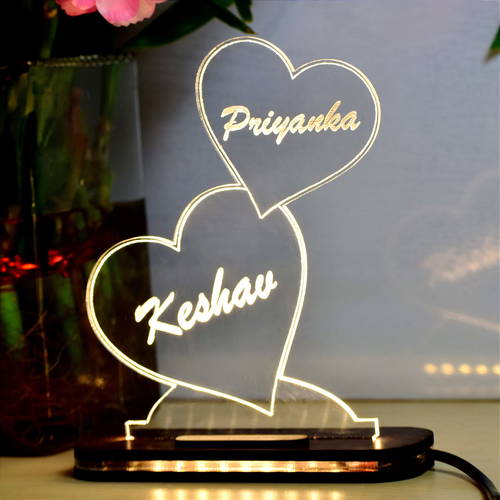 Personalized 2 Heart Acrylic 3D illusion LED Lamp with Color Changing Led and Remote#1487