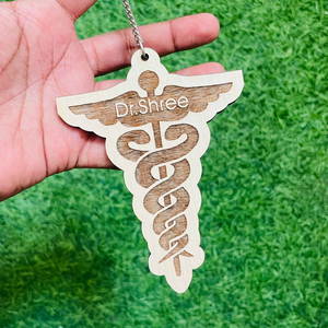 Customized Caduceus Wooden Name Keychain