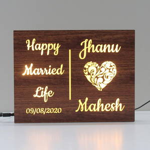 Couple Name With Date Wedding Lamp, Love Name Lamp Size 10x7 inch #2391