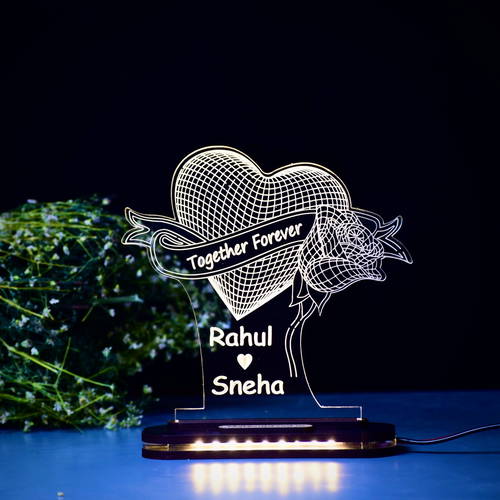 Personalized Heart Rose Acrylic 3D illusion LED Lamp with Color Changing Led and Remote #2390