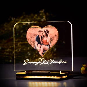 MyPhotoPrint HeartPhoto Personalized Couple Photo Acrylic Lamp - Lamp for Couple Gift |Anniversary| Wedding | Marriage| Valentine Day | Birthday |Girlfriend | Boyfriend (Warm White/Multicolored) #2461