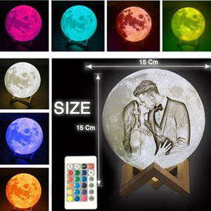 ORIGNAL 3D Printed Moon Lamp Personalized With Text & Photo | Multi Color