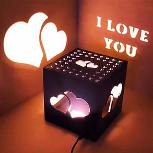 CUSTOMIZED HEART WOODEN SHADOW BOX WITH ELECTRIC NIGHT LAMP