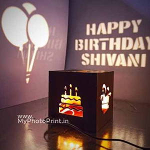 Customized Happy Birthday Wooden Shadow Box With Electric Night Lamp