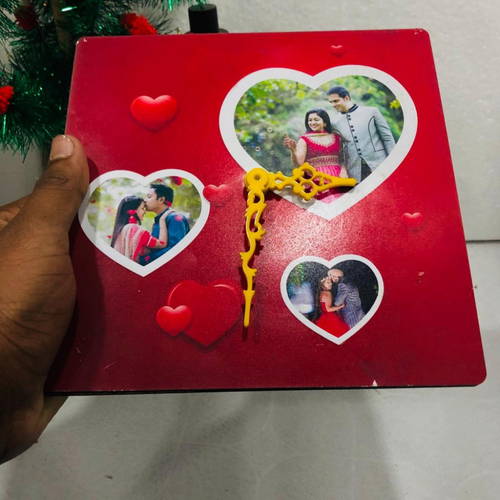 Customized Heart Design Photo Table Clock With 2 Photos