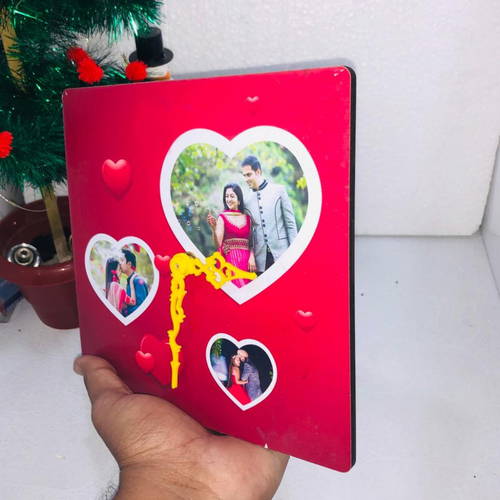 Customized Heart Design Photo Table Clock With 2 Photos