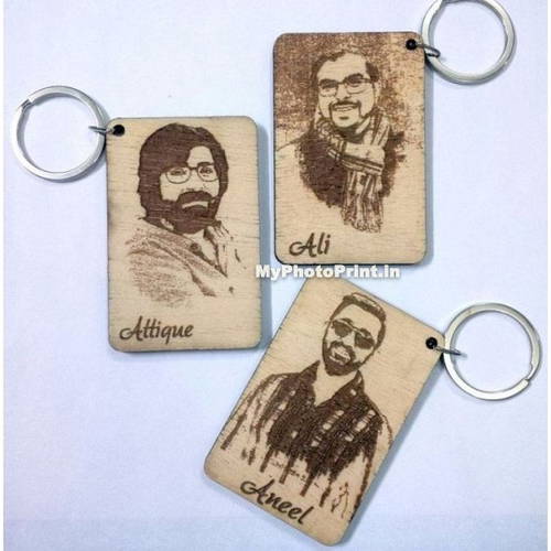 Customized Engraved Wooden Photo Name Keychain 